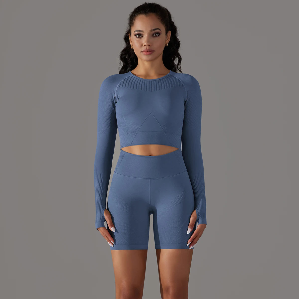 Seamless Shorts & Long Sleeve Crop Top Set