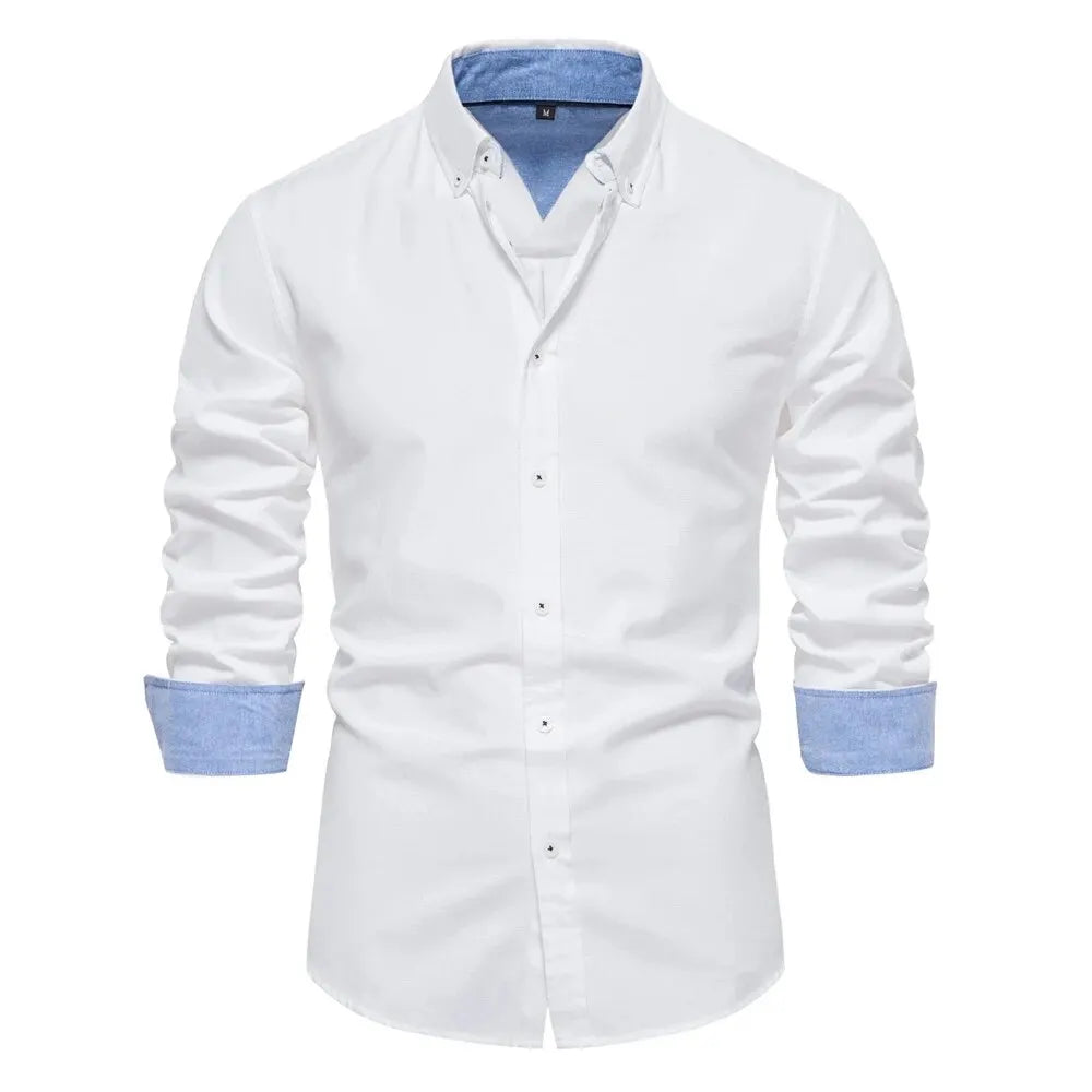 Men’s Cotton Blend Oxford Shirt – Long Sleeve Business Casual