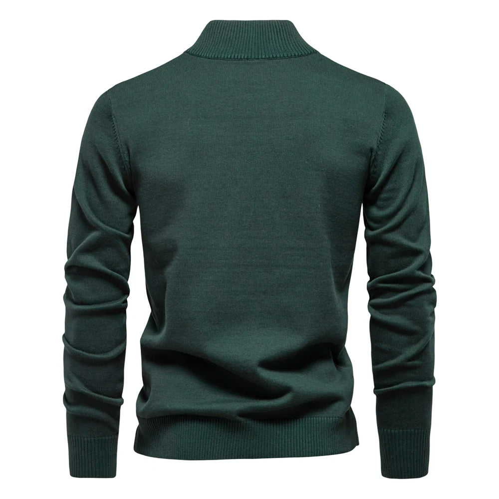 Men’s Quarter-Zip Cotton Sweater – Mock Neck Casual Knit Pullover