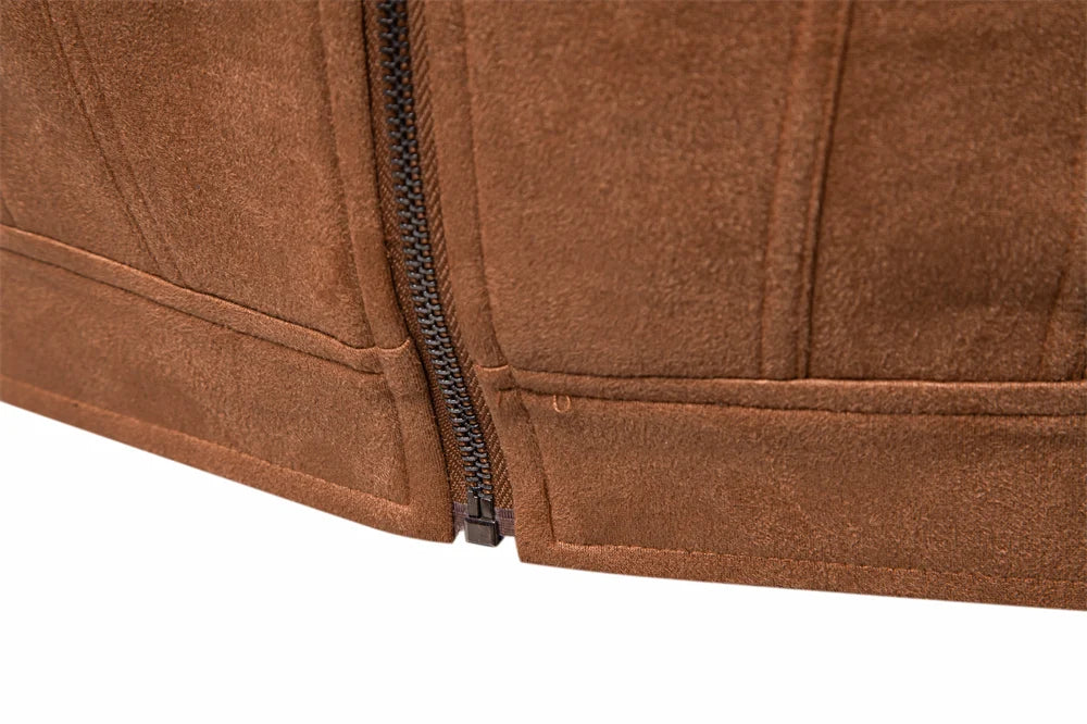 Men’s Brown Suede Faux Leather Jacket – Classic Trucker Style