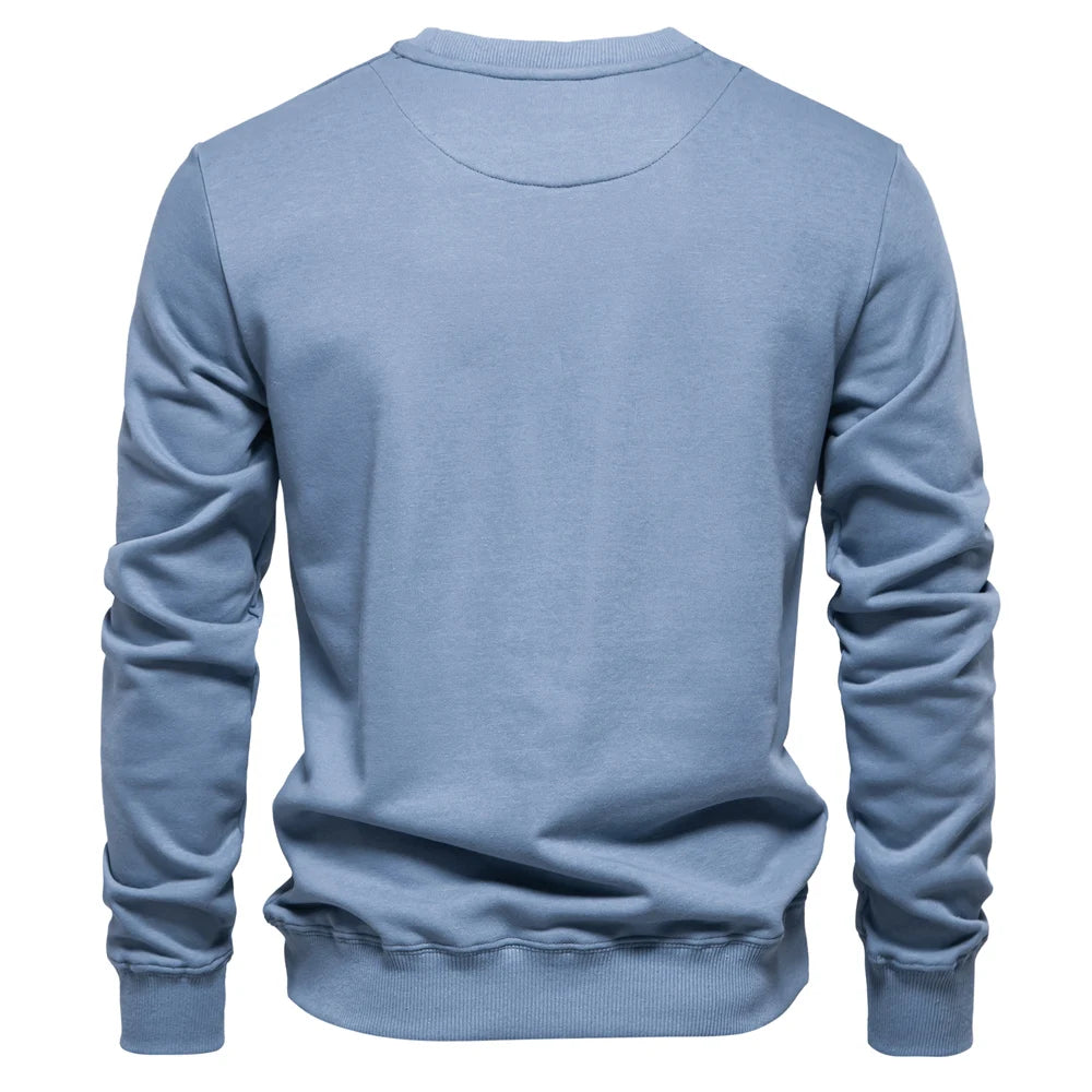 Men's Solid Crew Neck Sweatshirt - Cotton-Blend Casual Pullover