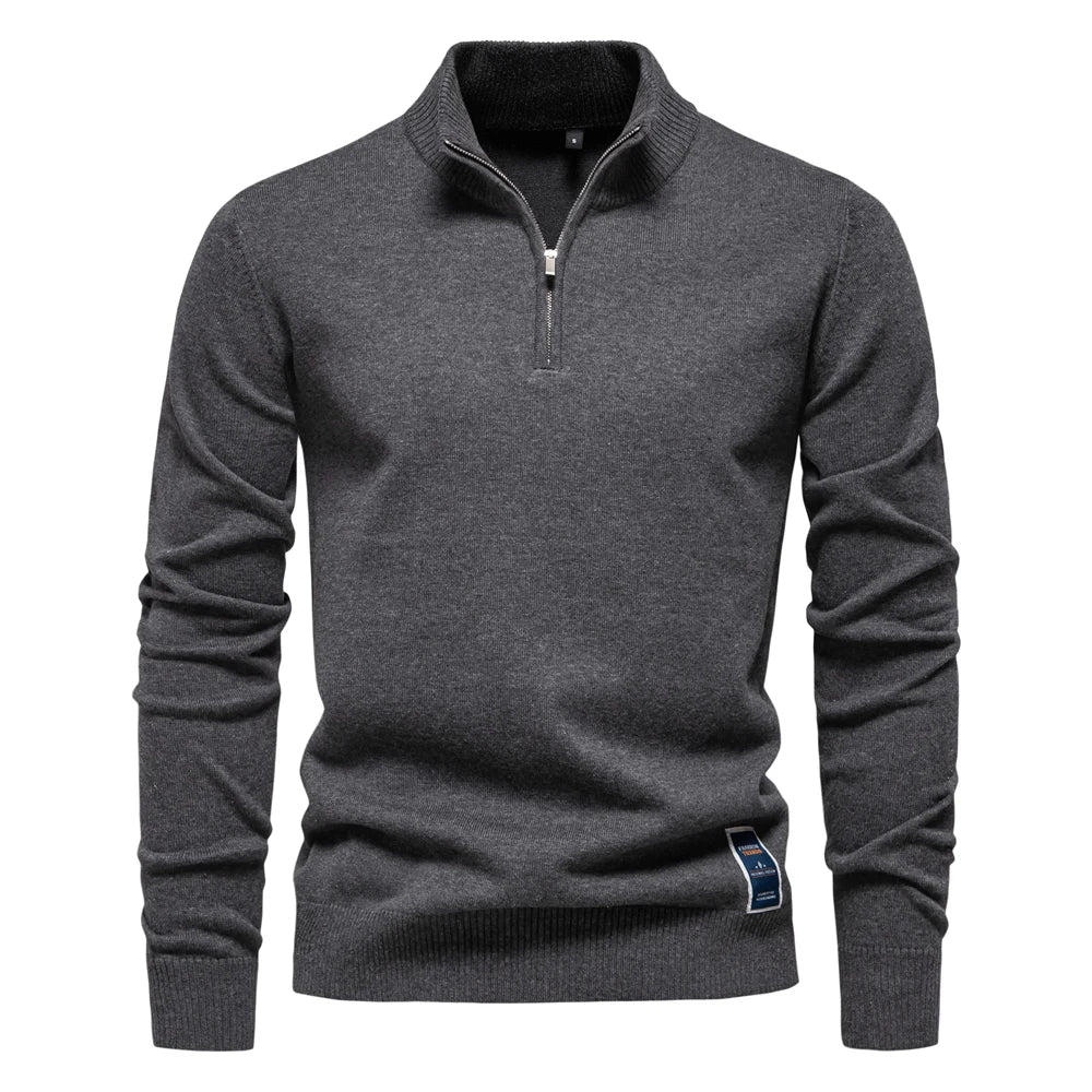 Men’s Quarter-Zip Cotton Sweater – Mock Neck Casual Knit Pullover