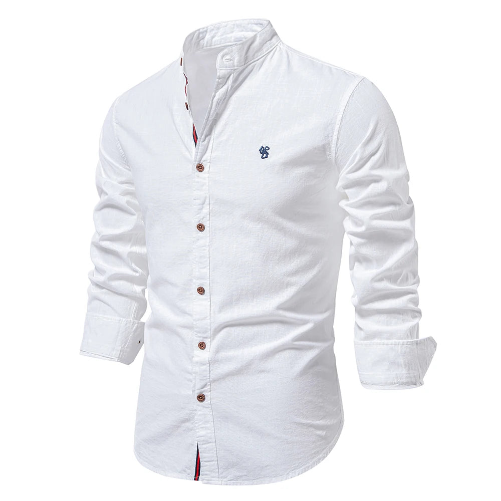 Men's Cotton Social Shirt – Solid Color, Long Sleeve, Casual Lapel Design