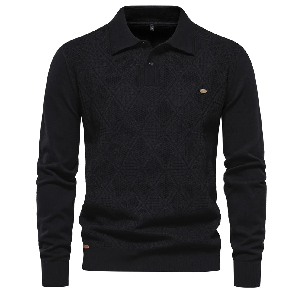 Men’s Cotton Polo Neck Sweater – High-Quality Knit Pullover