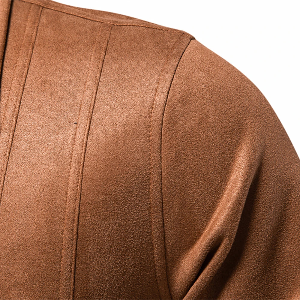 Men’s Brown Suede Faux Leather Jacket – Classic Trucker Style