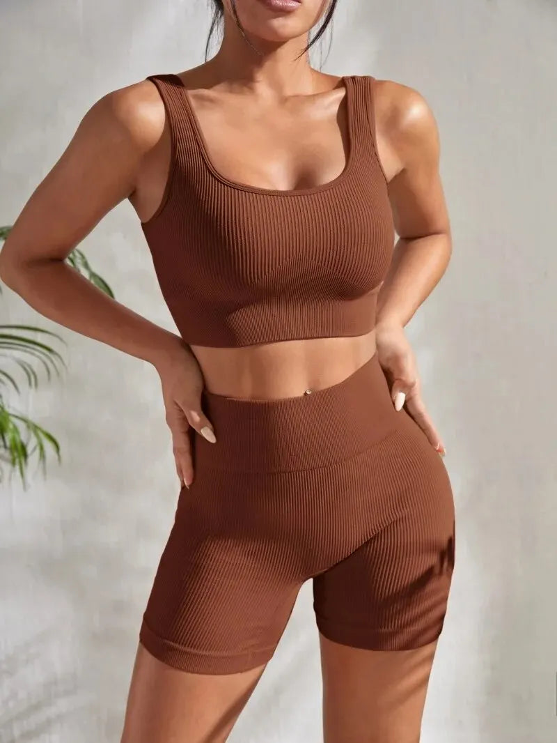 Seamless Ribbed Set – Crop Tank & High-Waist Shorts