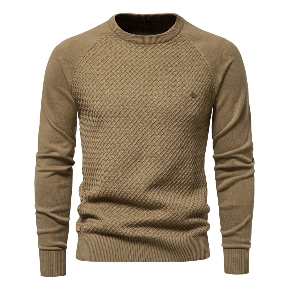 Men's Crew Neck Geometric Knit Sweater - Cotton Casual Business Pullover