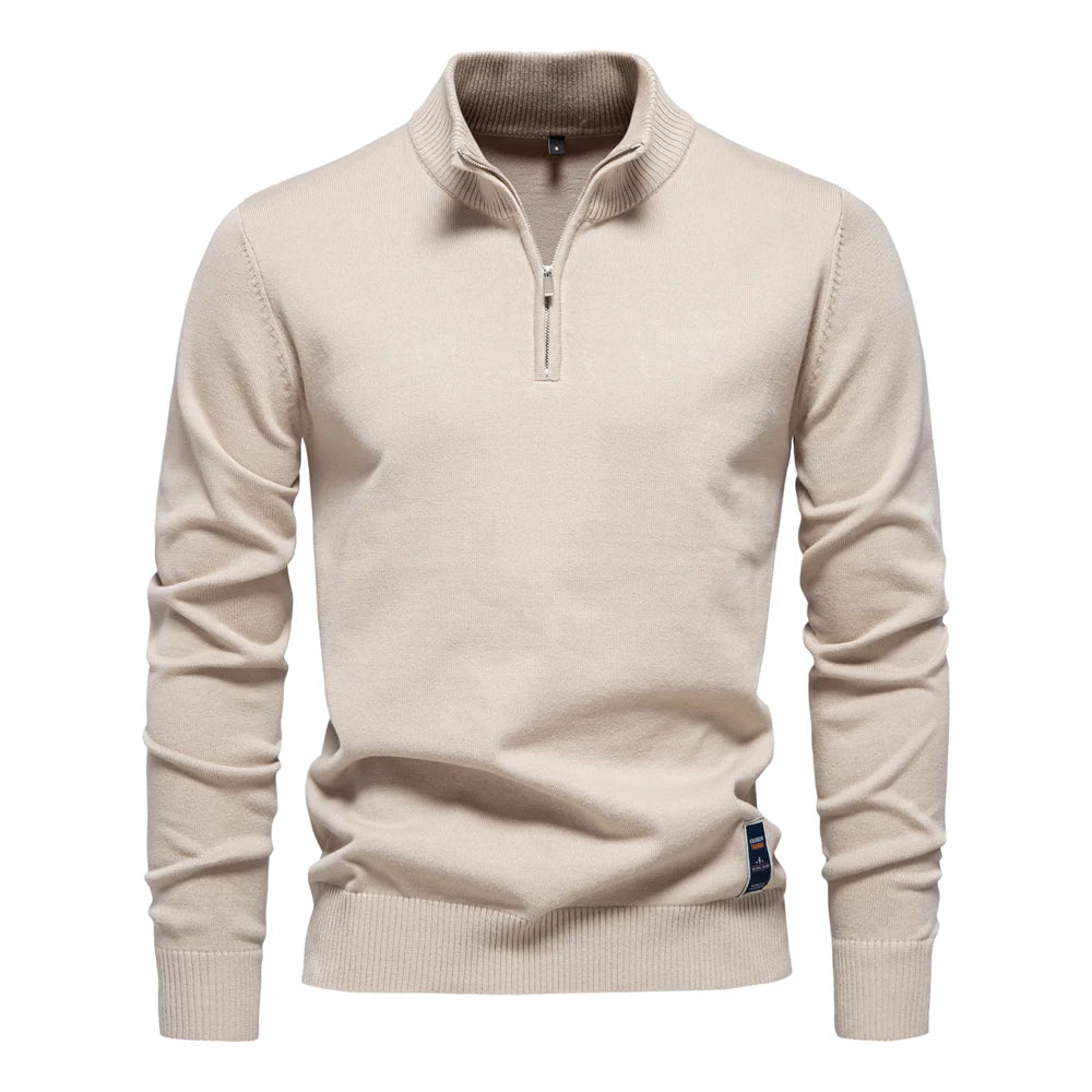 Men’s Quarter-Zip Cotton Sweater – Mock Neck Casual Knit Pullover