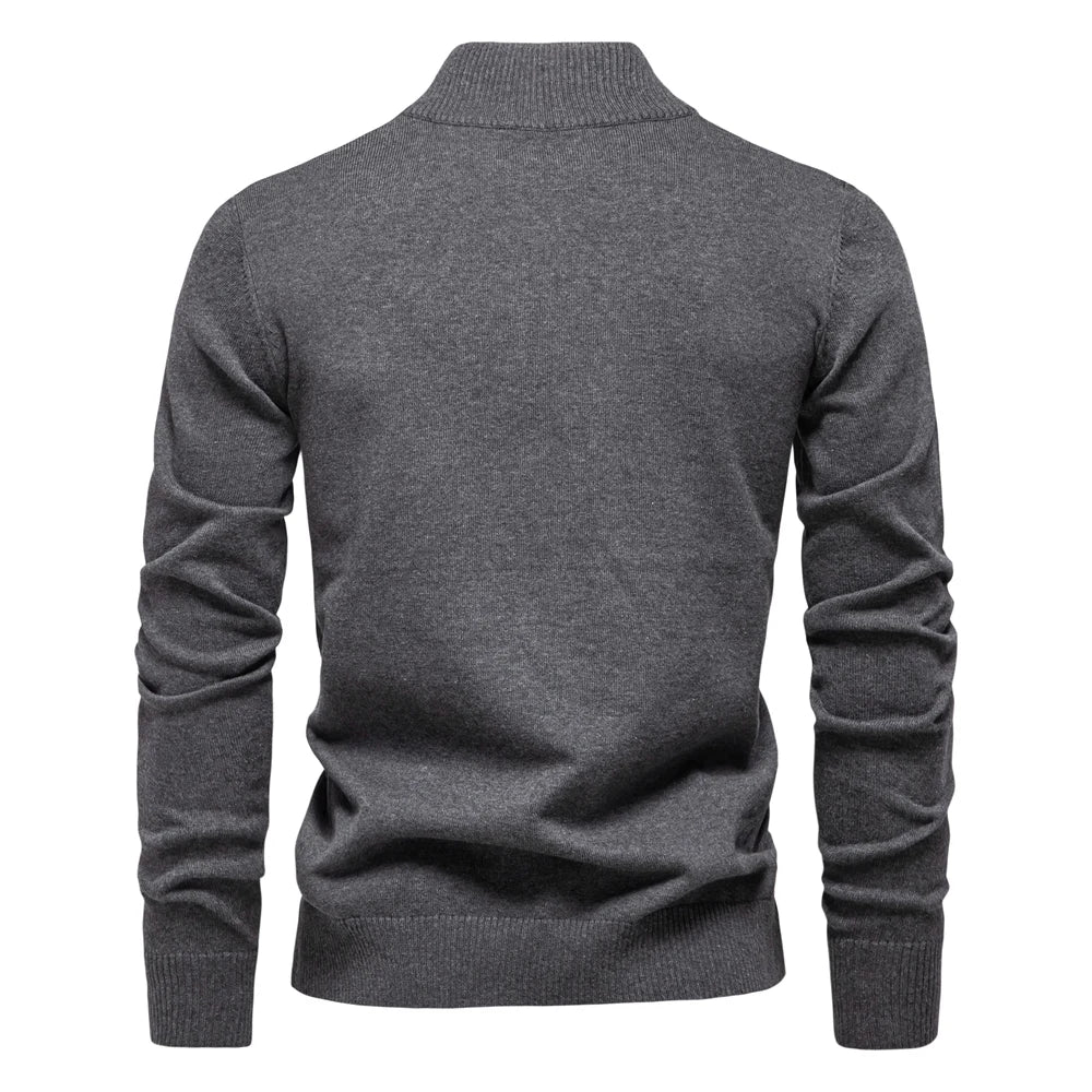 Men’s Quarter-Zip Cotton Sweater – Mock Neck Casual Knit Pullover