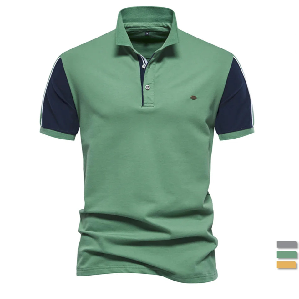 Men’s Patchwork Polo Shirt – Short Sleeve Baseball Style