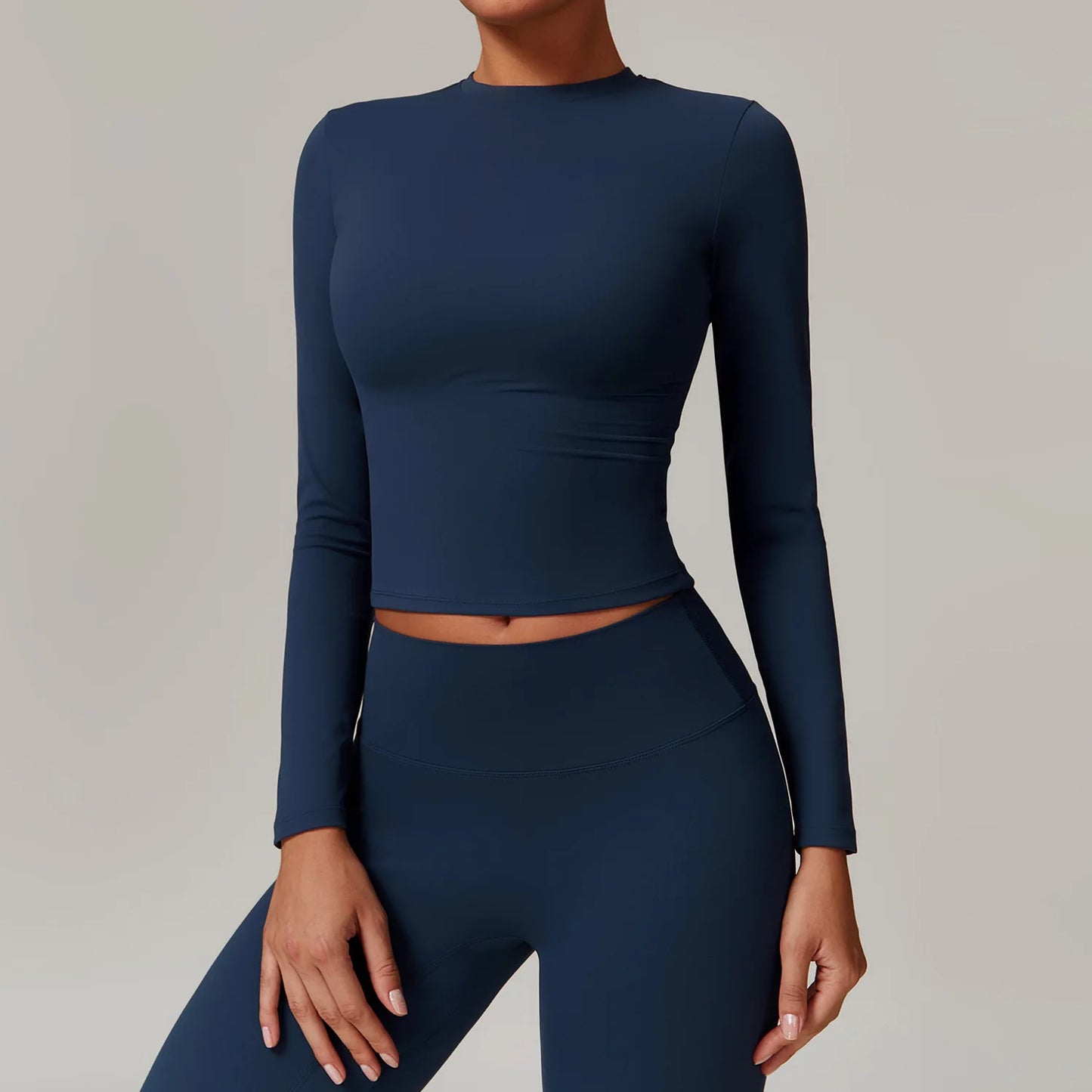 Women's Long-Sleeve Crop Top – Breathable & High Elasticity