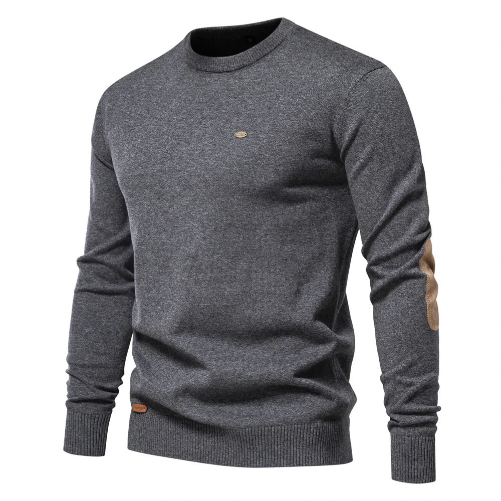 Men’s Autumn Cotton Sweater – O-Neck Patchwork Sleeve Pullover