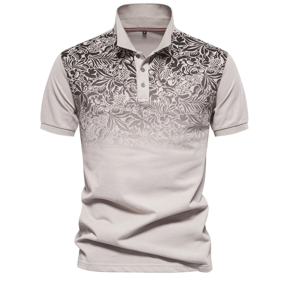 Men’s Gradient Printed Cotton Blend Polo Shirt – Summer Short Sleeve