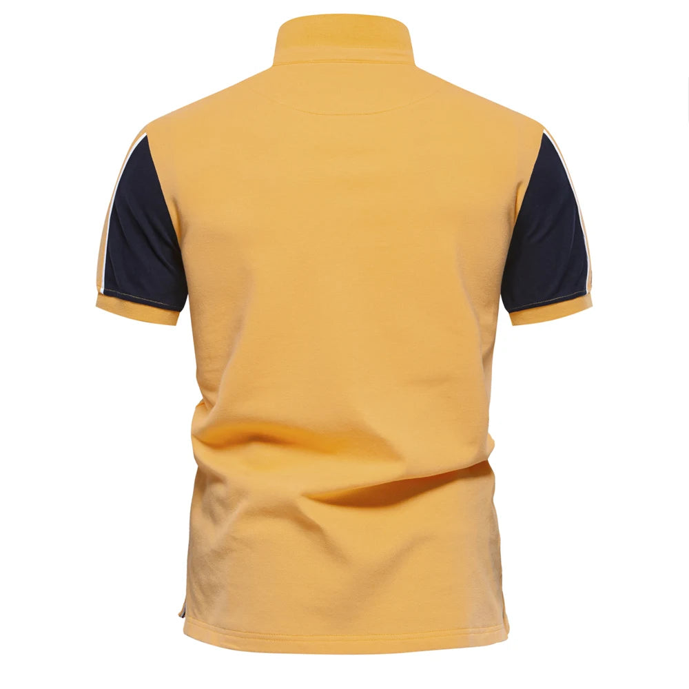 Men’s Patchwork Polo Shirt – Short Sleeve Baseball Style