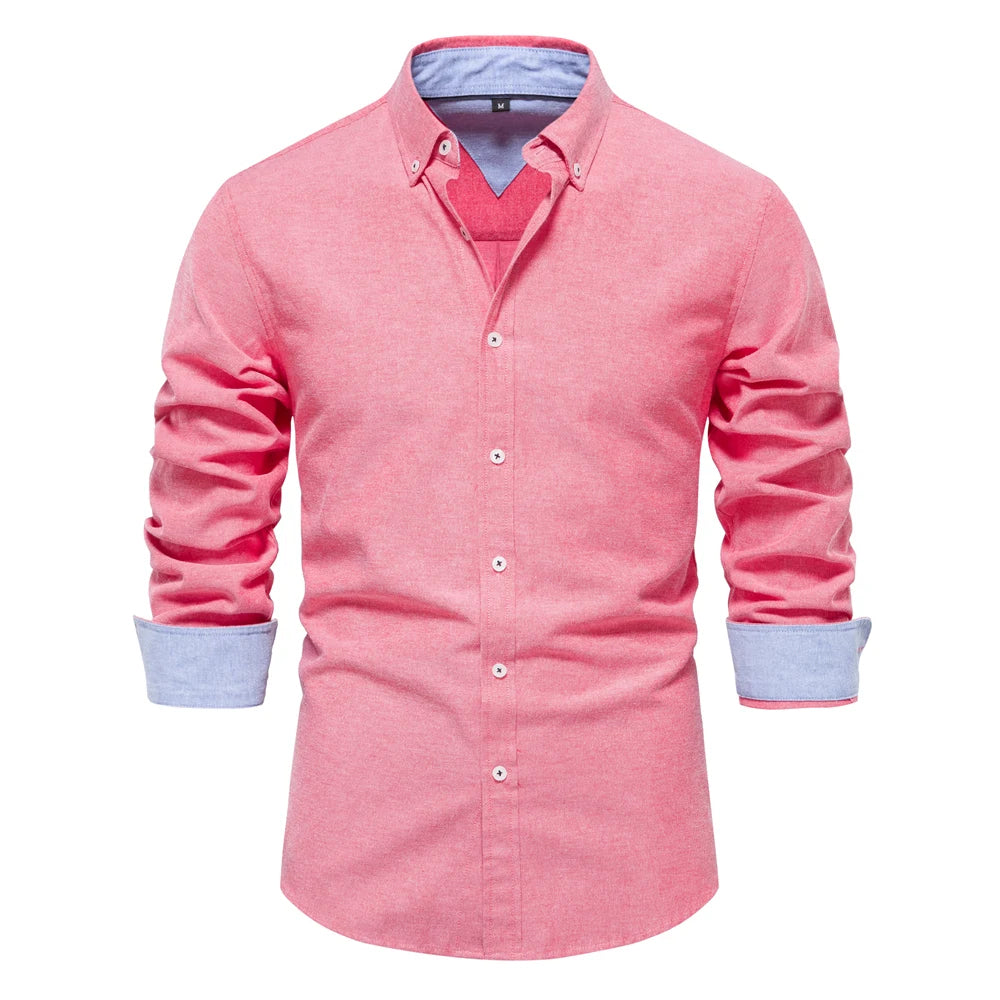 Men’s Cotton Blend Oxford Shirt – Long Sleeve Business Casual