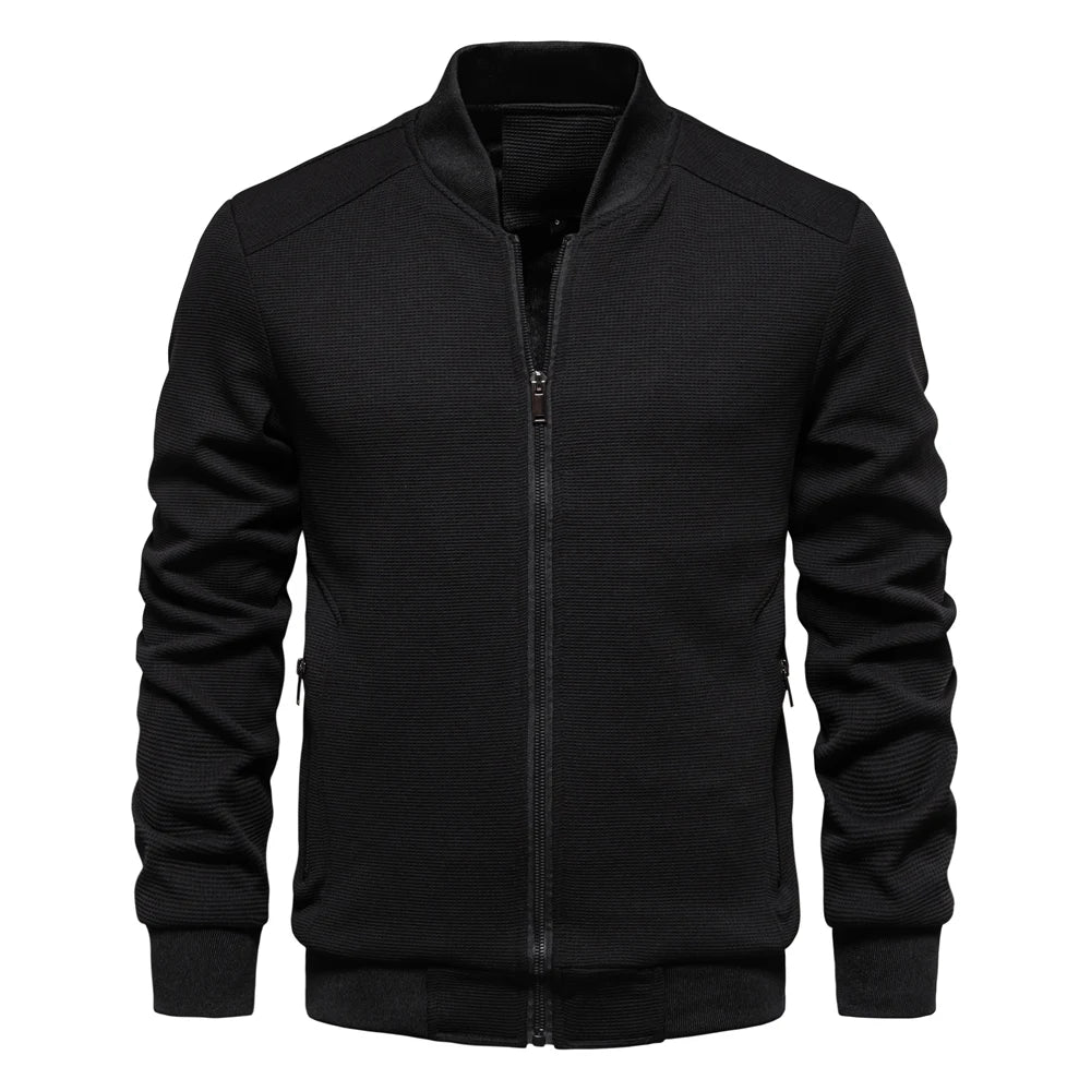 Men’s Waffle Fleece-Lined Bomber Jacket – Warm Zipper Pocket Outerwear