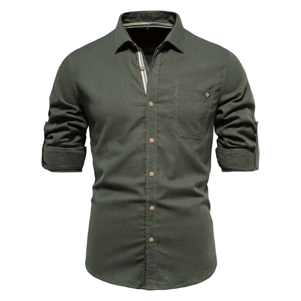 Men’s 100% Cotton Long Sleeve Shirt – Single Pocket