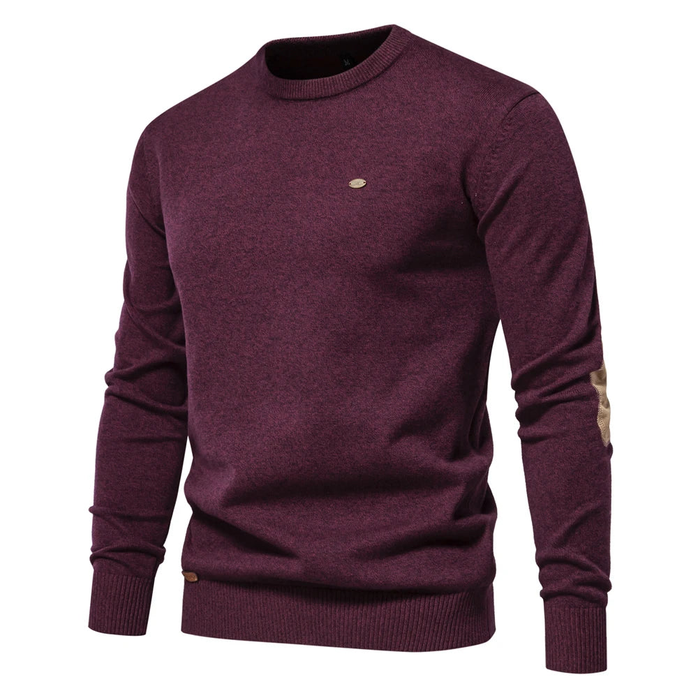 Men’s Autumn Cotton Sweater – O-Neck Patchwork Sleeve Pullover