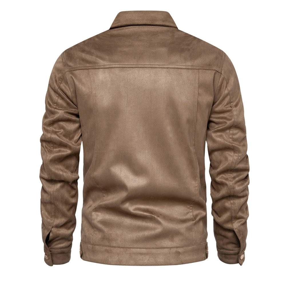 Men’s Suede Leather Jacket – Autumn Winter Luxury Casual Turn-Down Collar