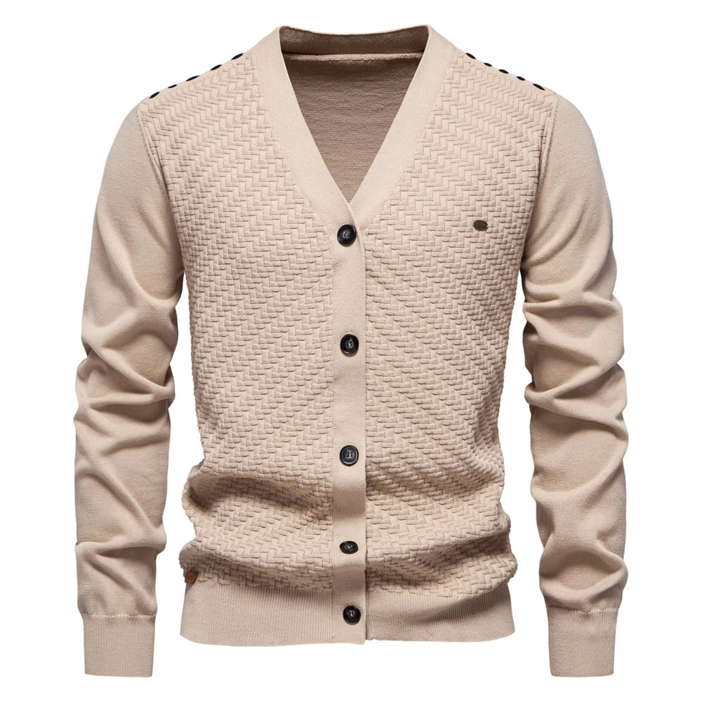 Men’s V-Neck Button-Up Cotton Cardigan – Casual Knit Sweater