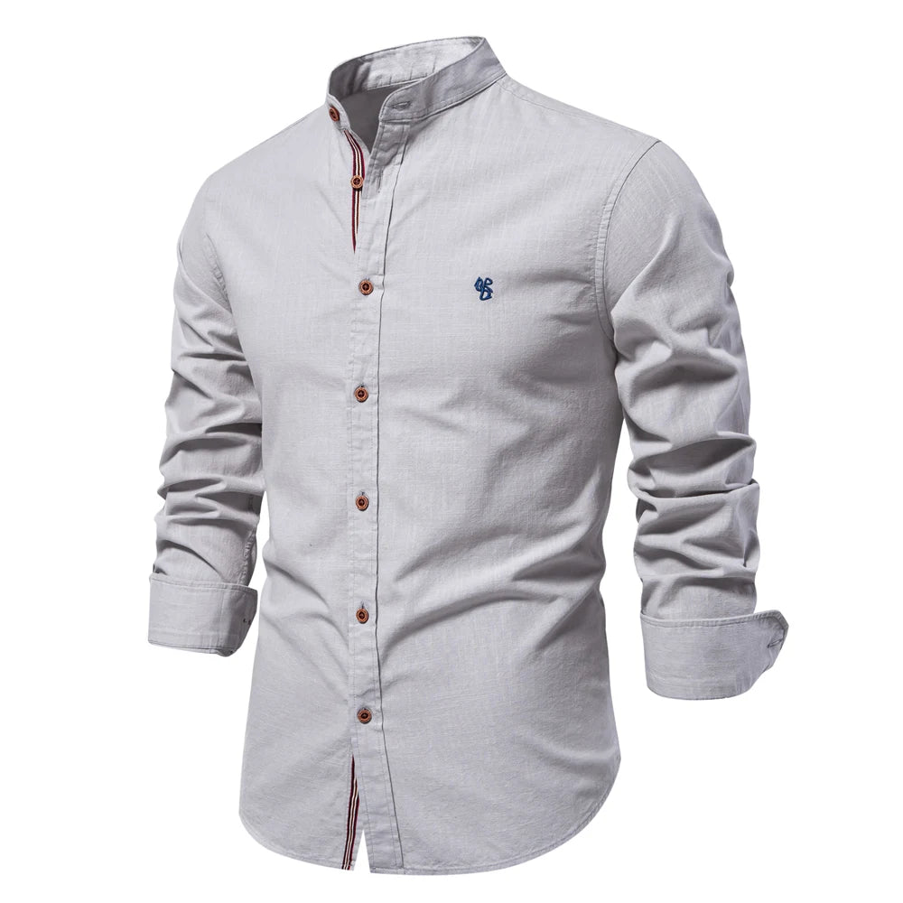 Men's 100% Cotton Solid Color Shirt - Long Sleeve Casual Spring Wear