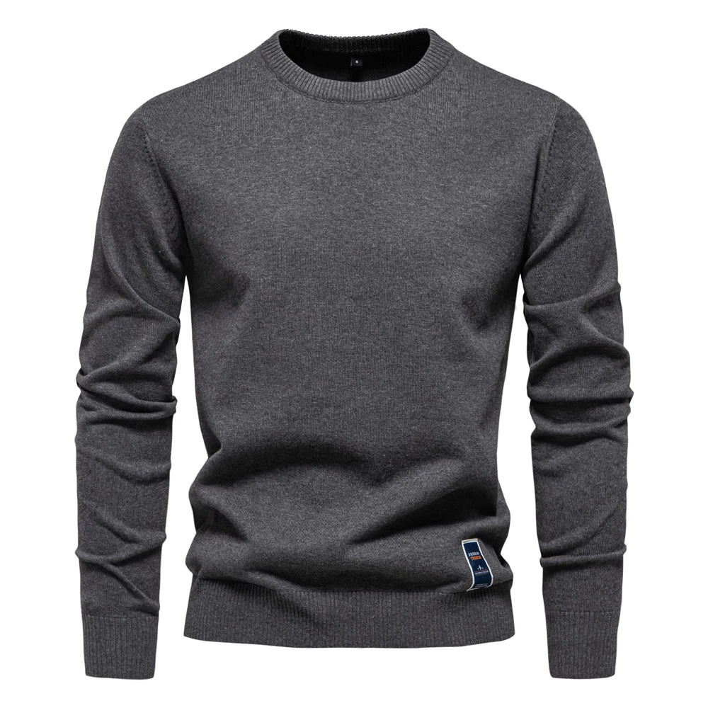 Men’s Solid Cotton Crew Neck Knitted Pullover Sweater – Classic Casual Knit