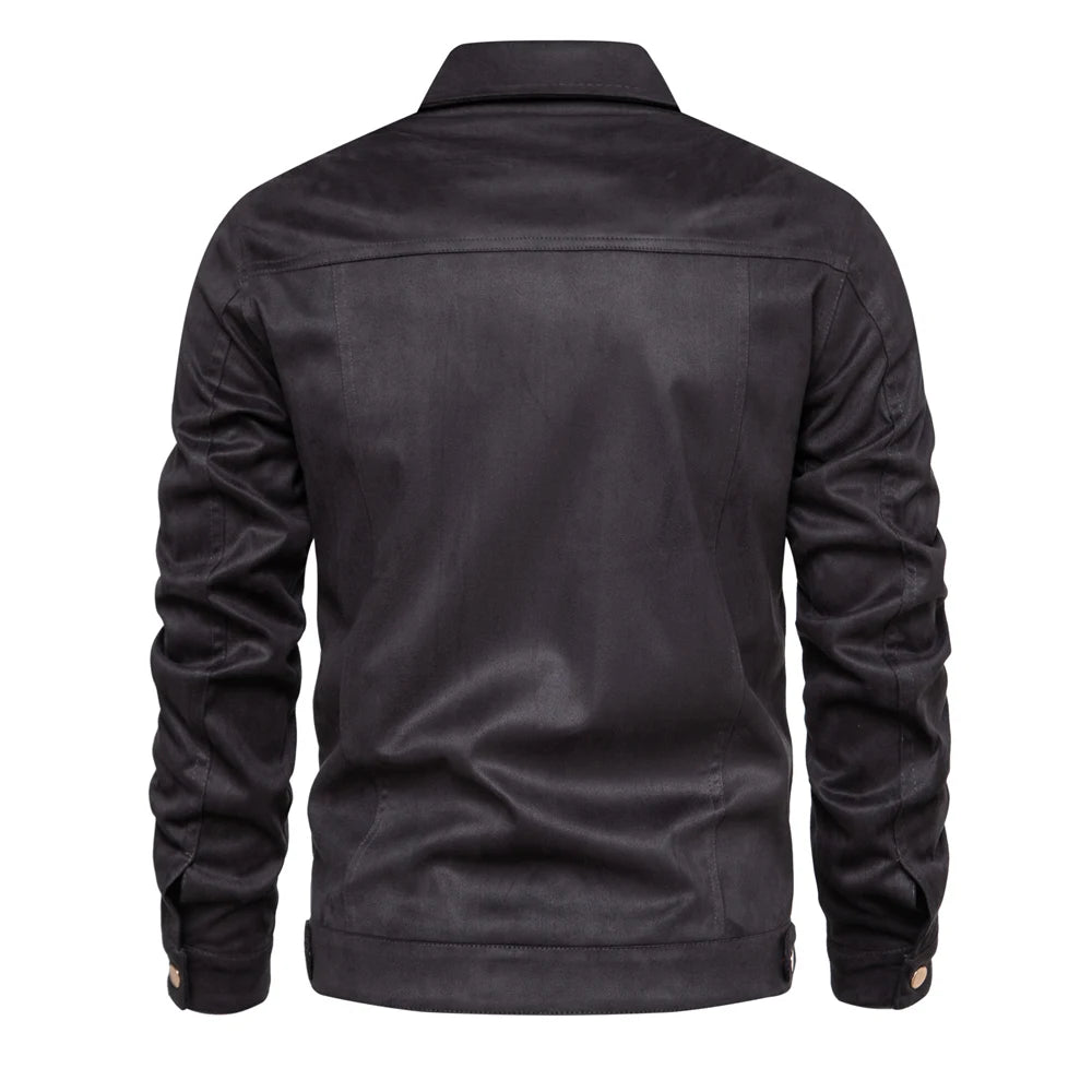 Men’s Suede Leather Jacket – Autumn Winter Luxury Casual Turn-Down Collar