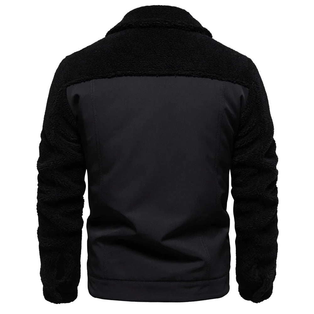 Men’s Sherpa Fleece Jacket – Warm Patchwork Fur Collar