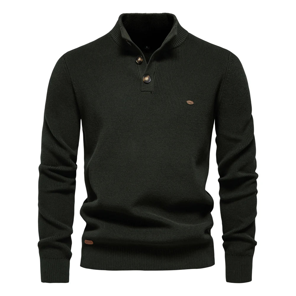 Men’s Cotton Mock Neck Button-Up Sweater