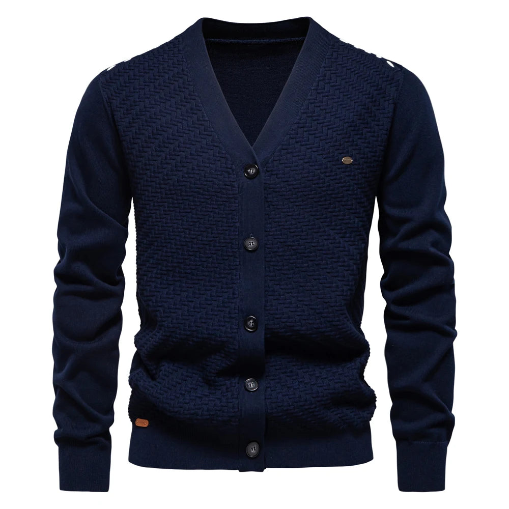 Men’s V-Neck Button-Up Cotton Cardigan – Casual Knit Sweater