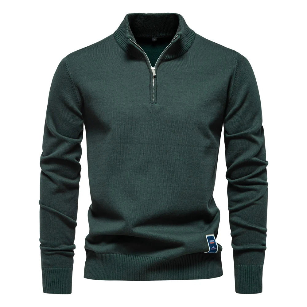 Men’s Quarter-Zip Cotton Sweater – Mock Neck Casual Knit Pullover