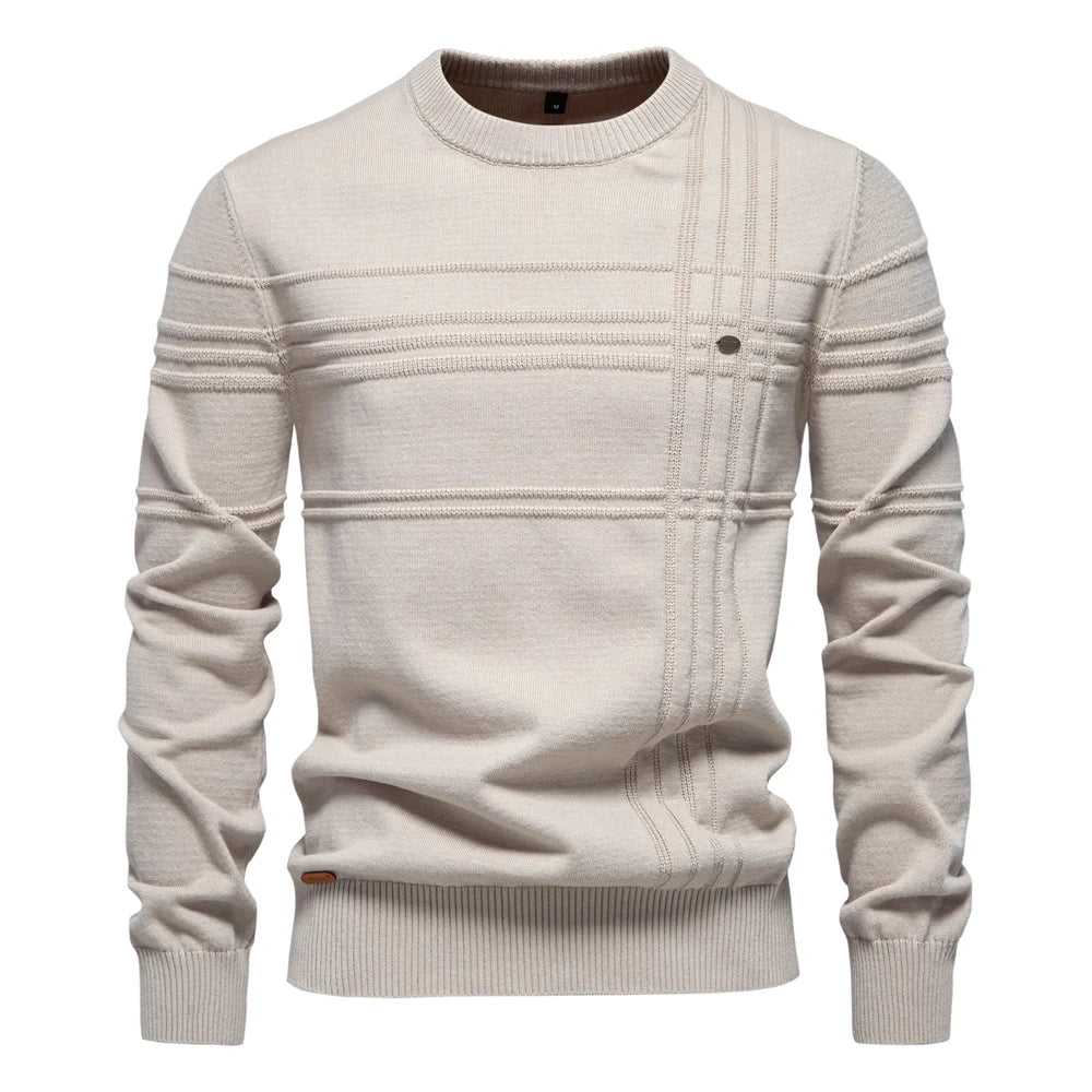 Men's Striped Cotton Knit Sweater - Crewneck Pullover