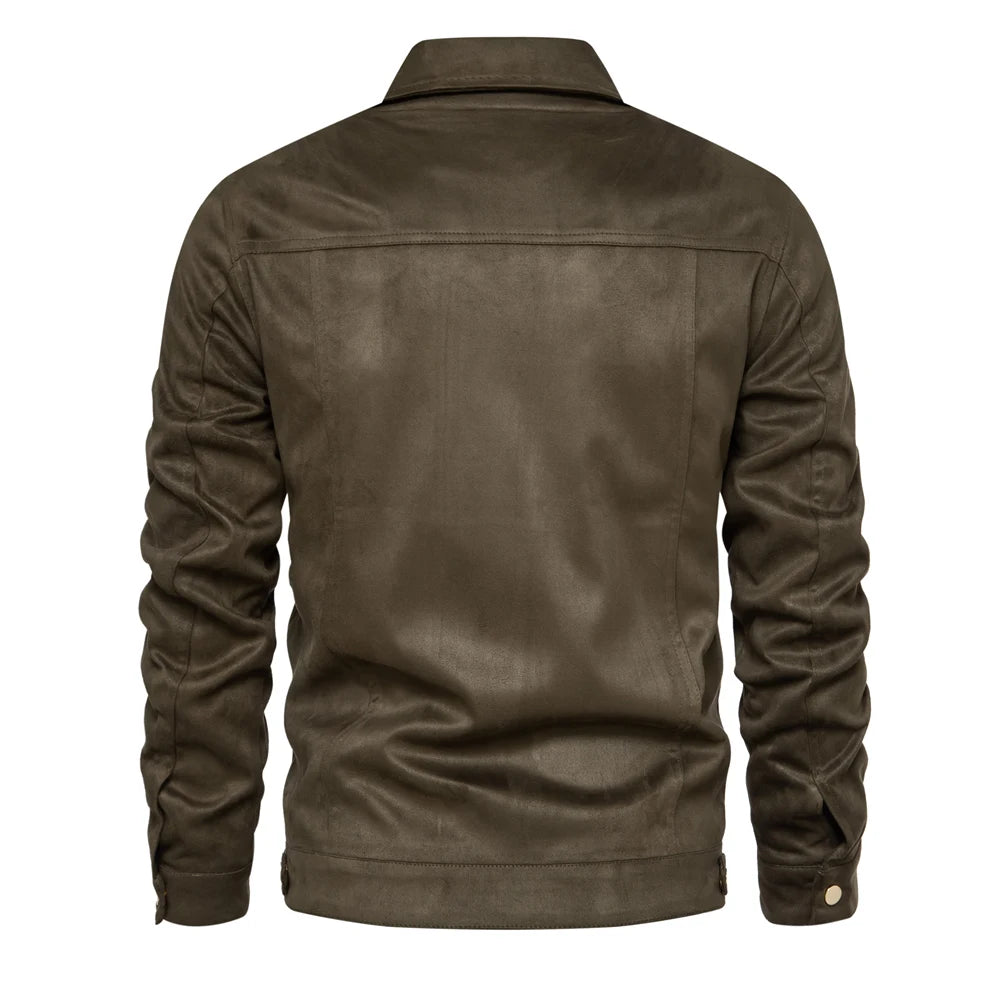 Men’s Suede Leather Jacket – Autumn Winter Luxury Casual Turn-Down Collar