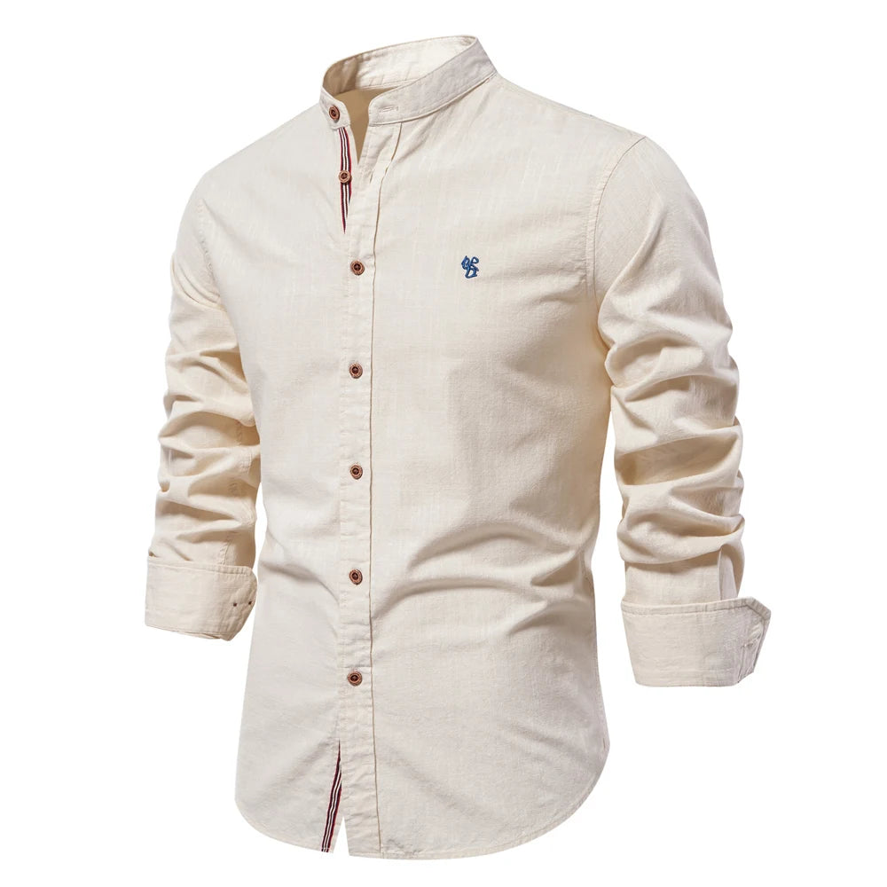 Men's 100% Cotton Solid Color Shirt - Long Sleeve Casual Spring Wear