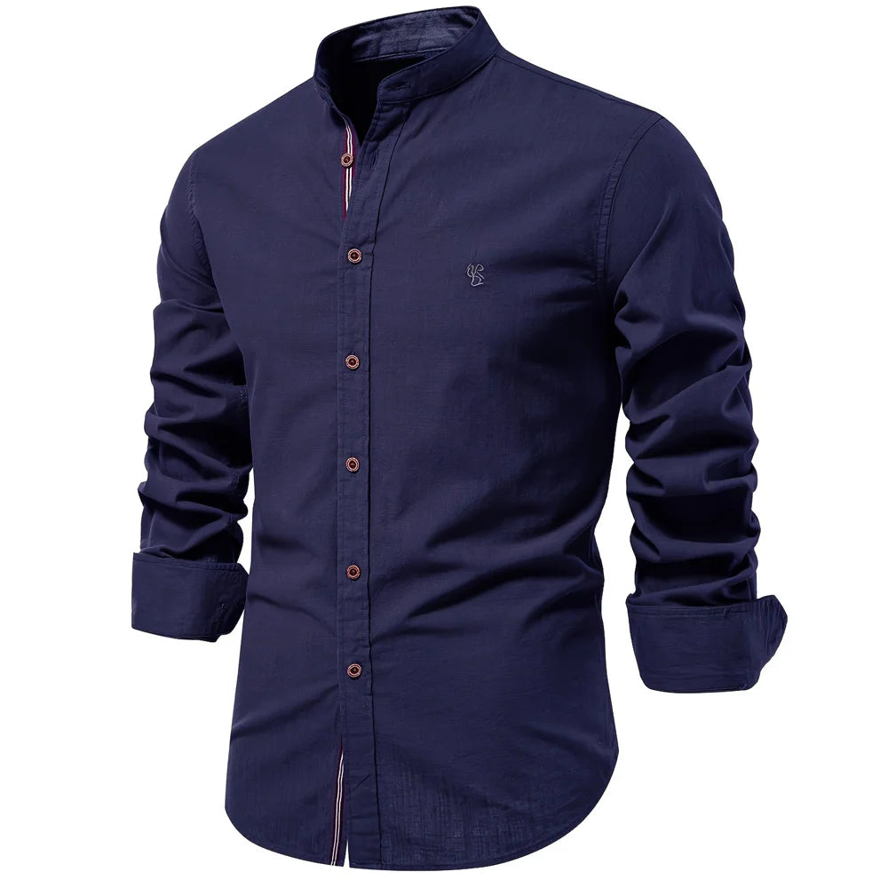 Men's 100% Cotton Solid Color Shirt - Long Sleeve Casual Spring Wear