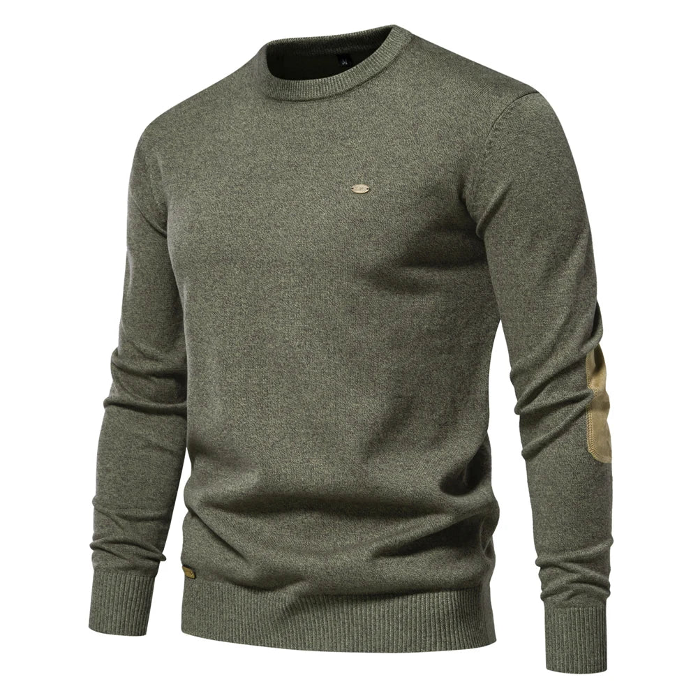 Men’s Autumn Cotton Sweater – O-Neck Patchwork Sleeve Pullover