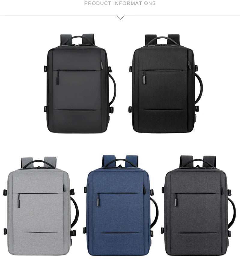 Expandable Waterproof Travel Backpack with USB Port