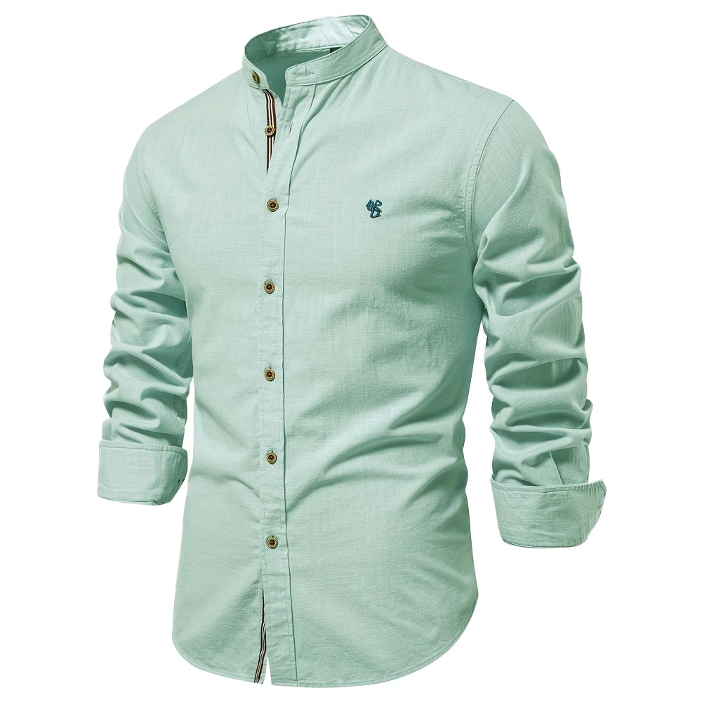 Men's 100% Cotton Solid Color Shirt - Long Sleeve Casual Spring Wear