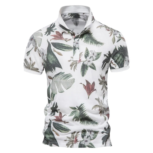 Men's 100% Cotton Hawaii-Style Polo Shirt - Short Sleeve Casual Summer Wear