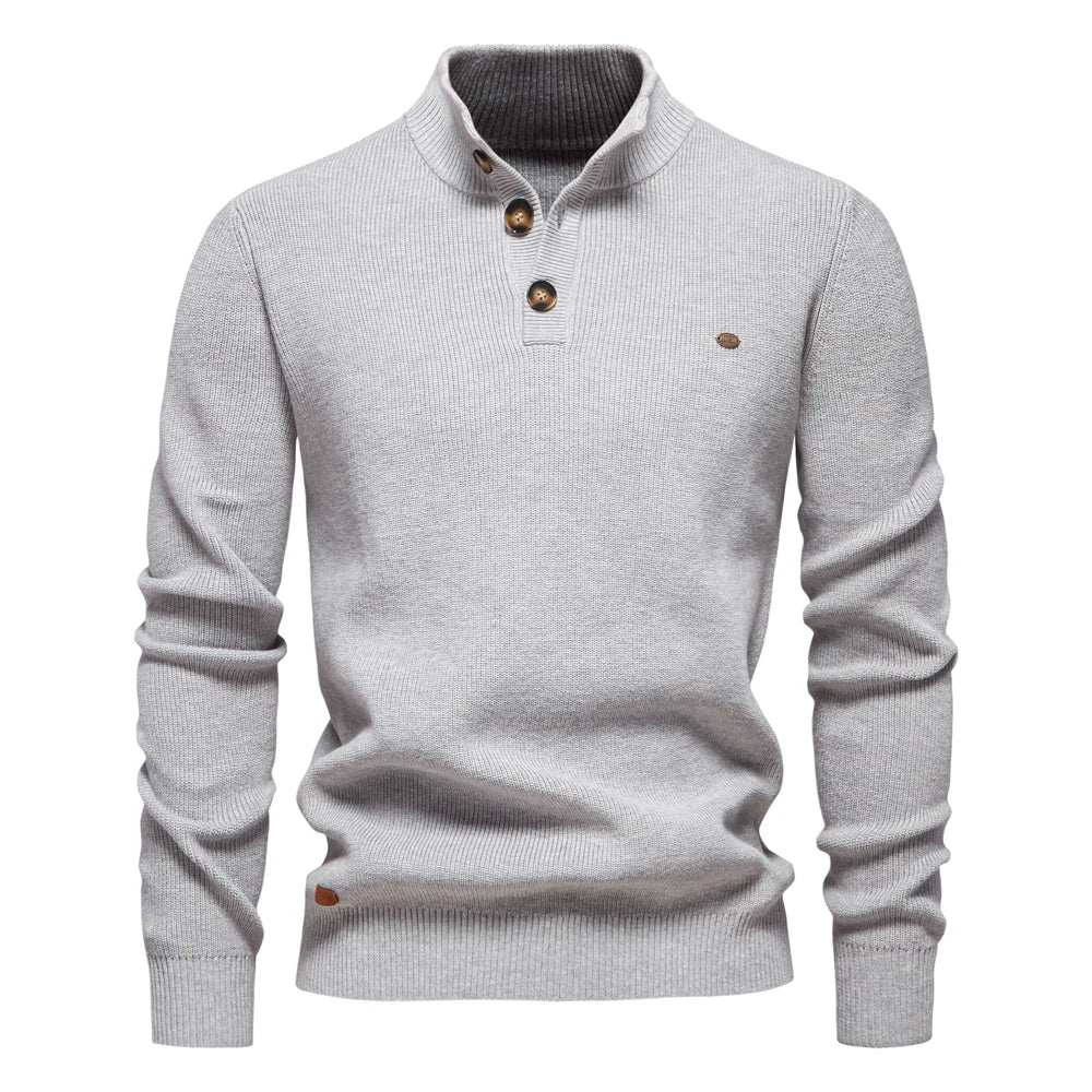 Men’s Cotton Mock Neck Button-Up Sweater