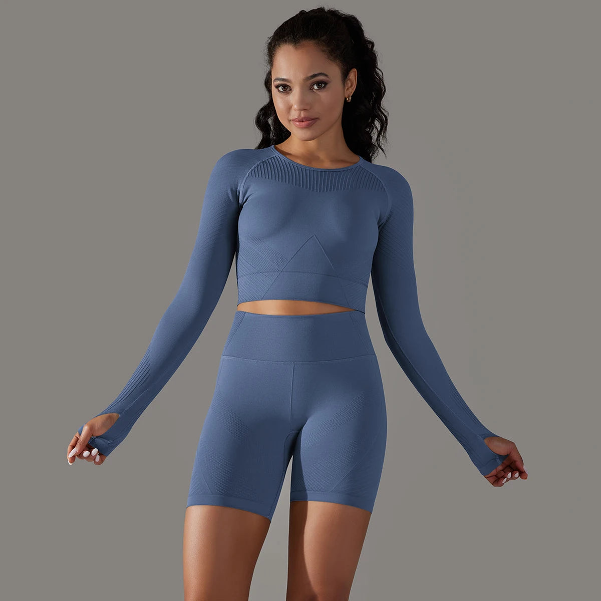 Seamless Shorts & Long Sleeve Crop Top Set