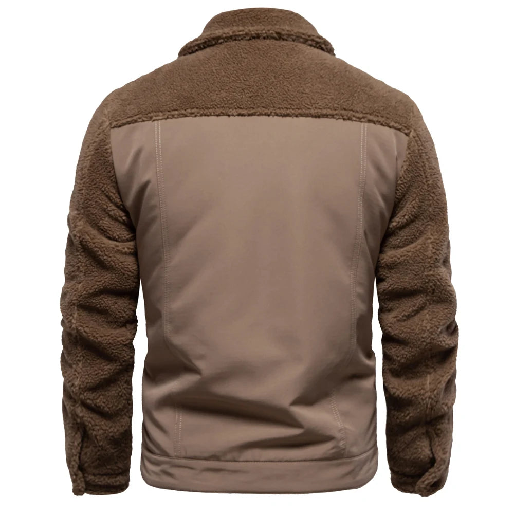 Men’s Sherpa Fleece Jacket – Warm Patchwork Fur Collar