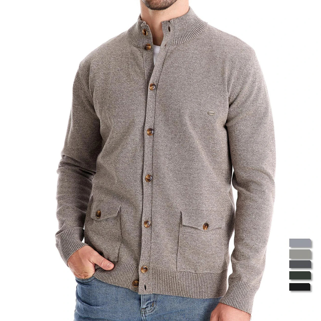 Men’s Knit Mock Neck Cotton Cardigan – Button-Up Autumn Sweater Jacket