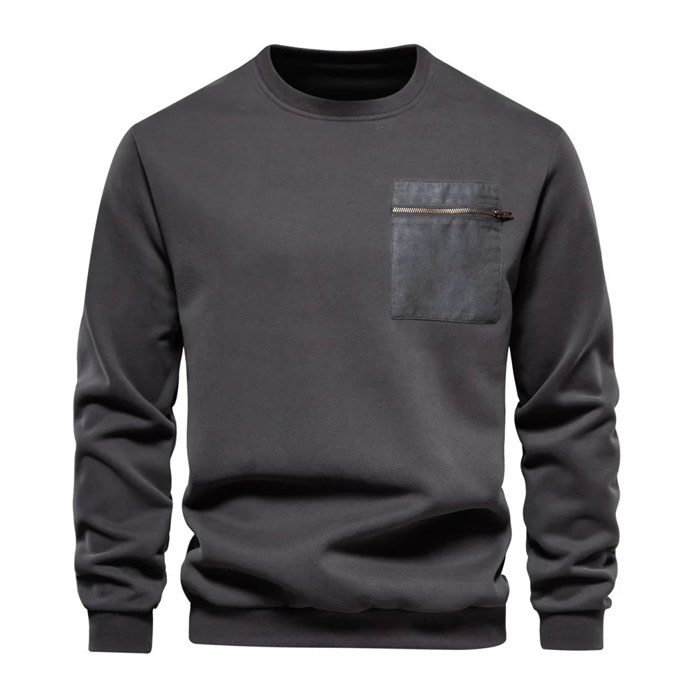 Men’s Cotton Sweatshirt – Zipper Pocket Casual Sport Pullover