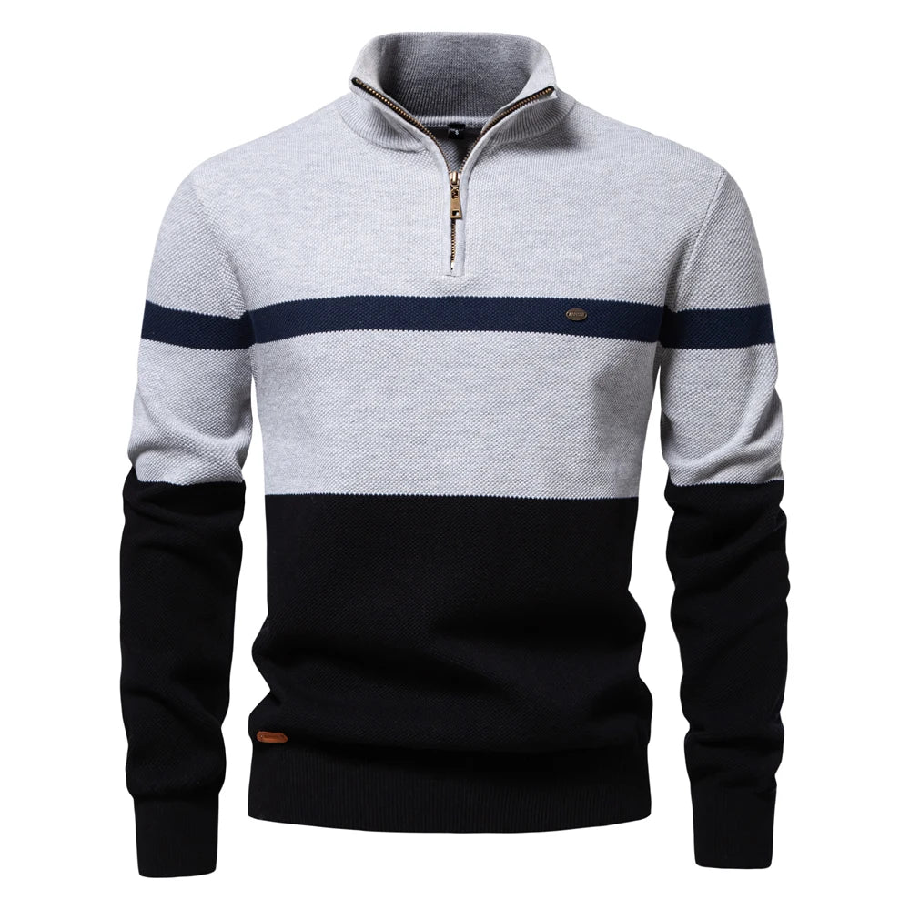 Men's High-Quality Cotton Mock Neck Sweater – Zipper Pullover for Autumn & Winter