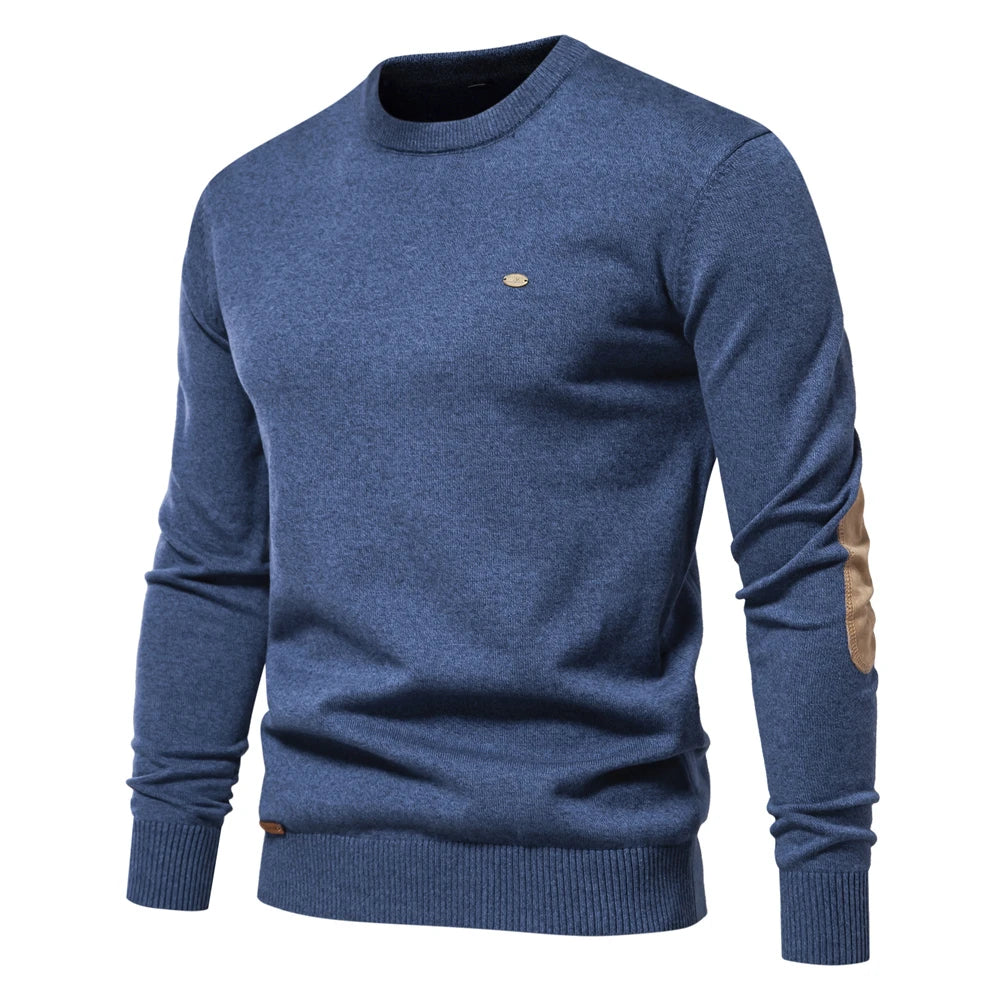 Men’s Autumn Cotton Sweater – O-Neck Patchwork Sleeve Pullover