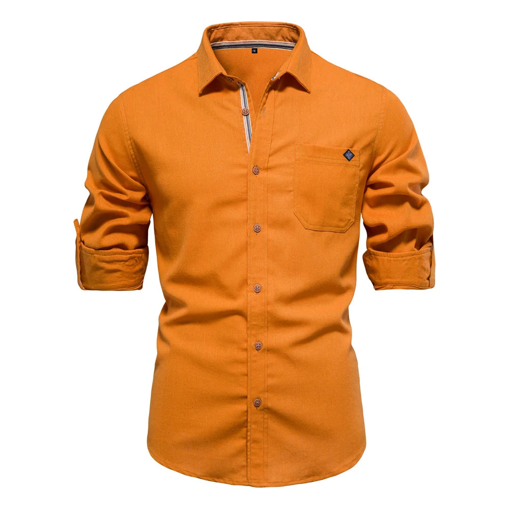 Men’s 100% Cotton Long Sleeve Shirt – Single Pocket