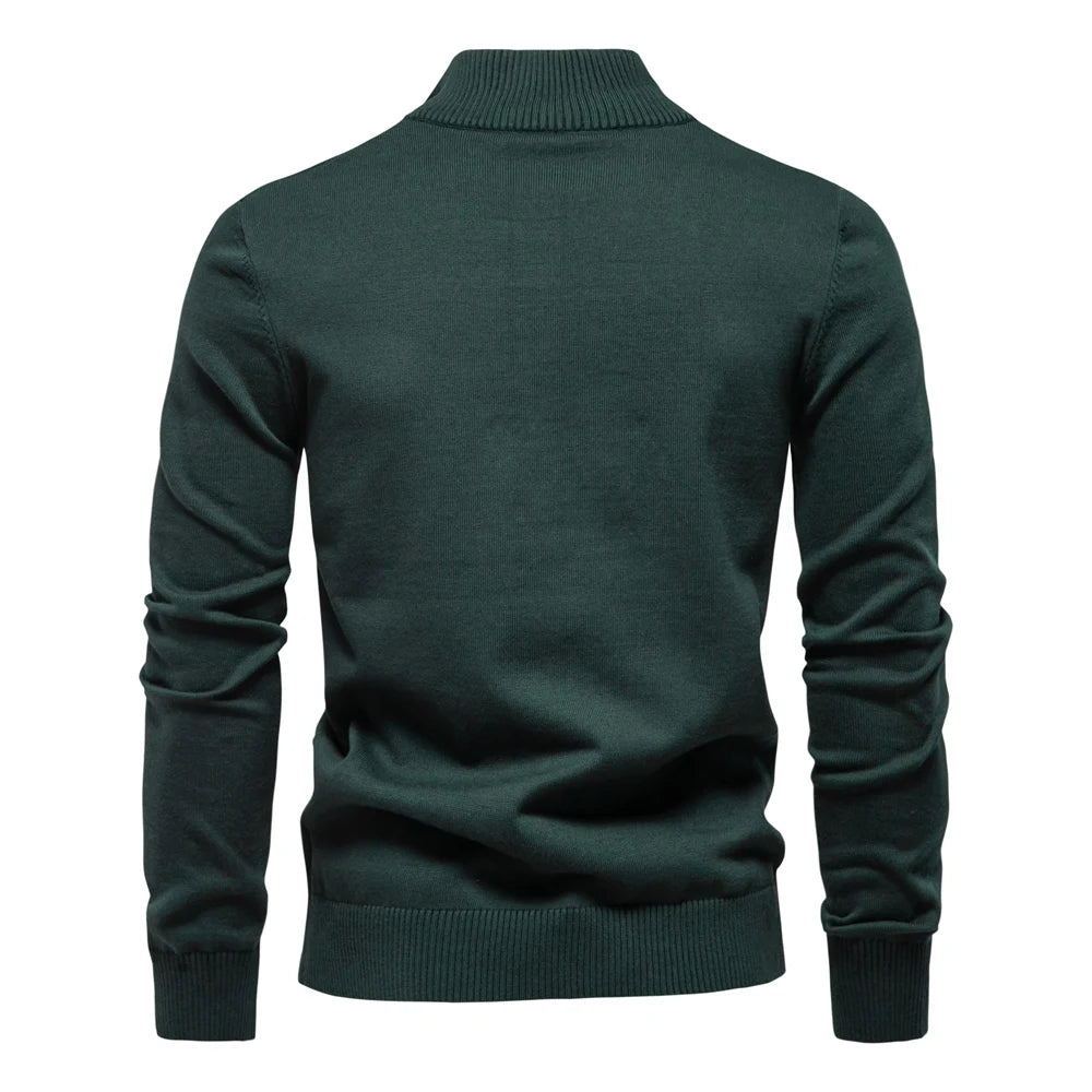 Men’s Cotton Mock Neck Pullover Sweater – Casual & Business Ribbed Turtleneck