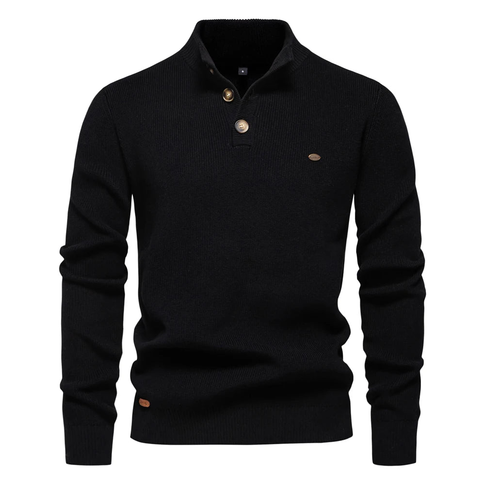 Men’s Cotton Mock Neck Button-Up Sweater