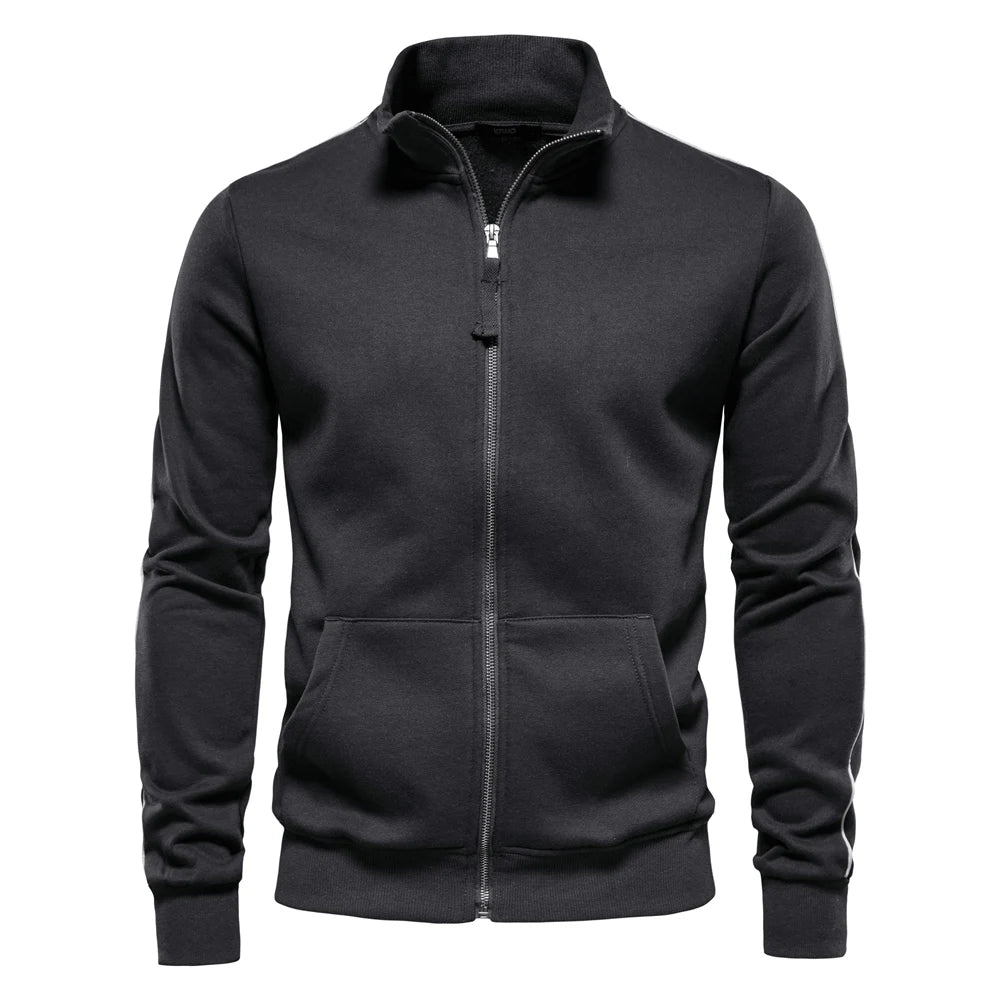 Men’s Cotton-Blend Zip-Up Sweatshirt – Casual Sport Cardigan Jacket